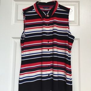 TOMMY HILFIGER blouse Striped Sleeveless NWT button front collar women’s Medium